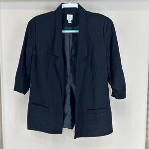Black open front lightweight lined blazer 3/4 ruched sleeve Lauren Conrad Sz 6